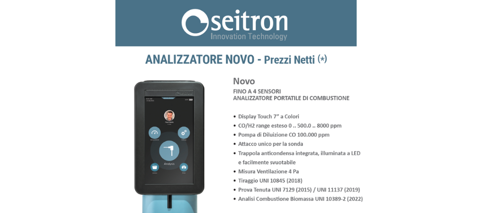 Scopri di più sull'articolo Seitron: Analizzatore portatile di combustione Novo – Prezzi netti 2024
